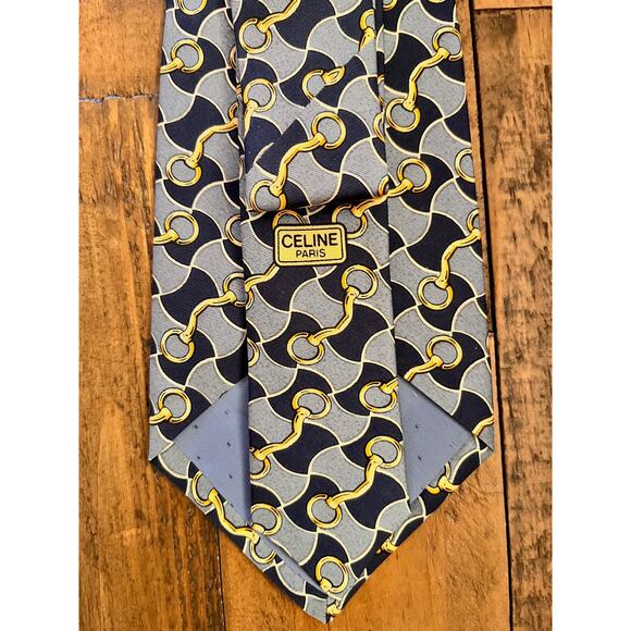 CELINE Paris Made in Spain Men's Neck Tie 100% SILK Navy - Picture 3 of 5